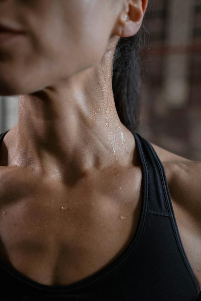 Close-Up View of a Woman Sweating