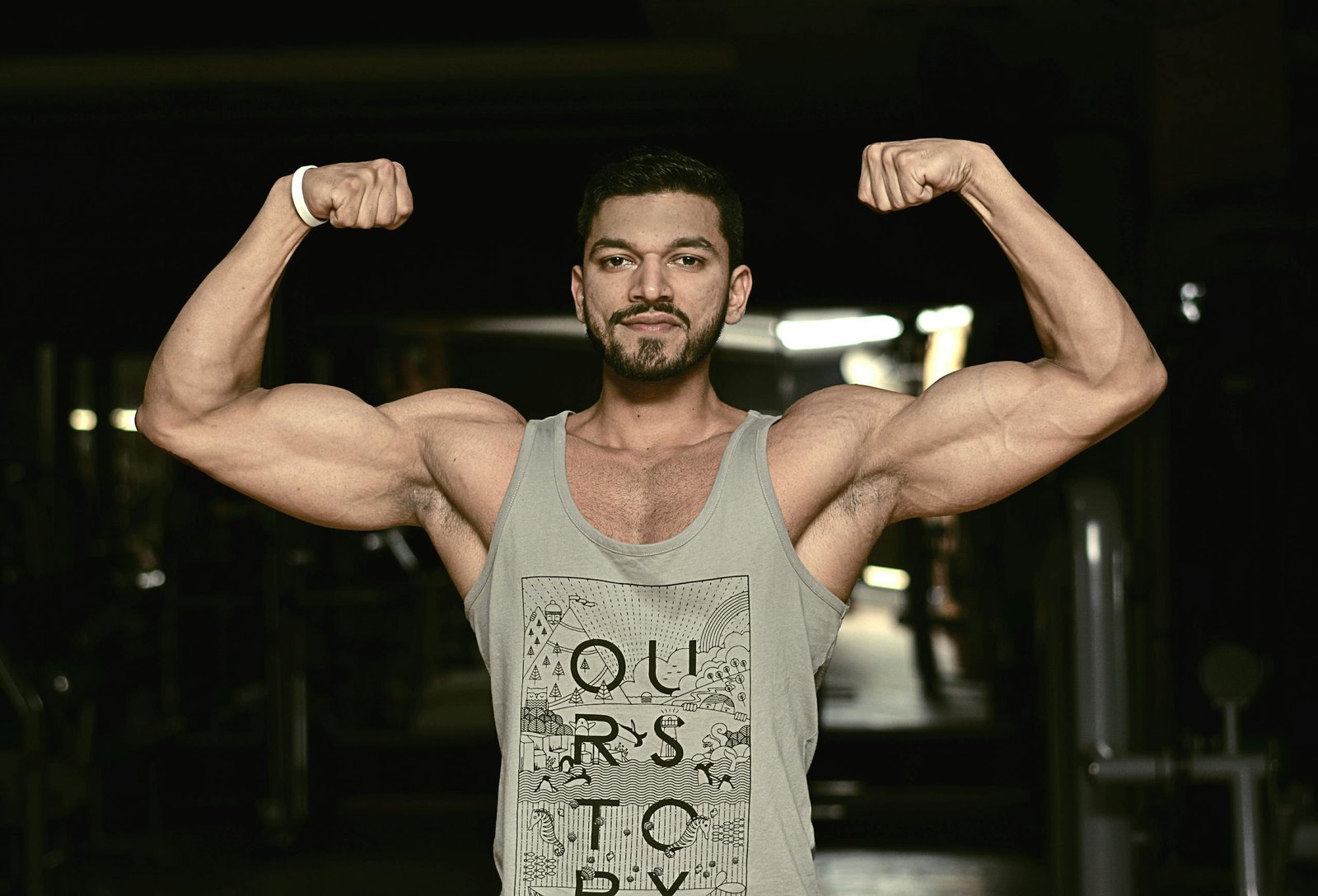 Man Wearing Gray Tank Top